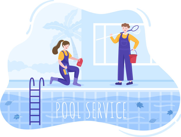 游泳池勤杂工拿着吸尘器图片下载