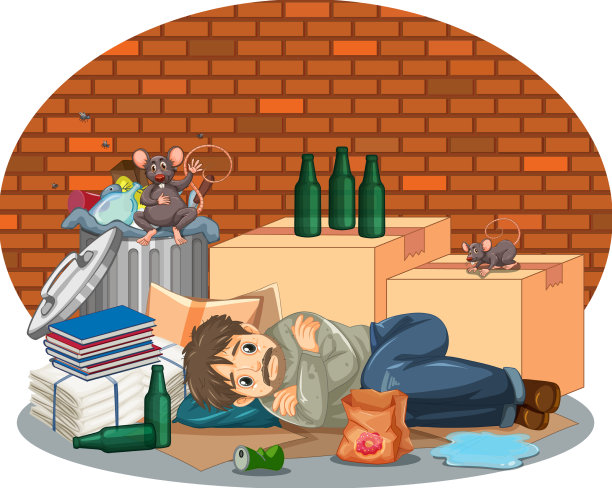 流浪汉躺在垃圾堆旁图片下载