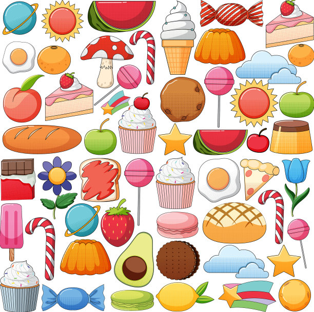 一套复古风格的卡通在白色背景图片下载