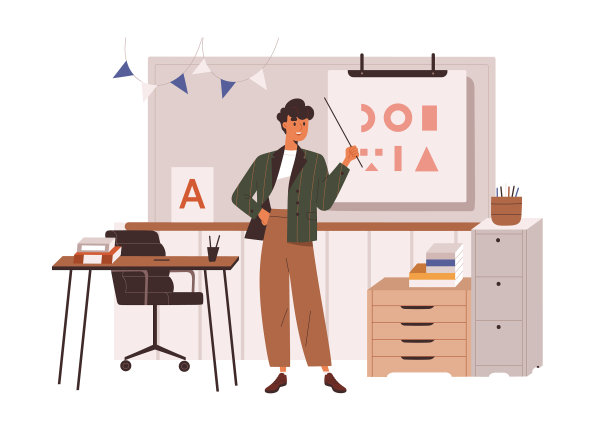 小学老师站在黑板前图片下载