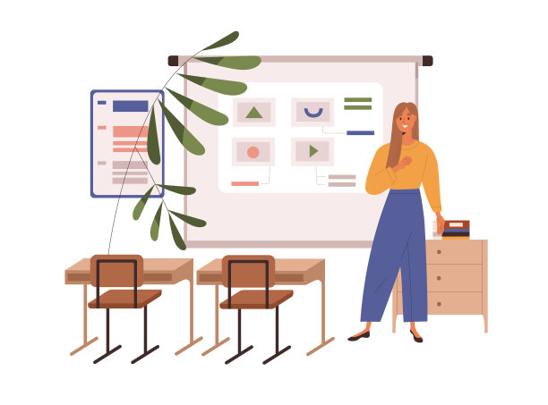 学校老师站在空荡荡的教室里图片下载