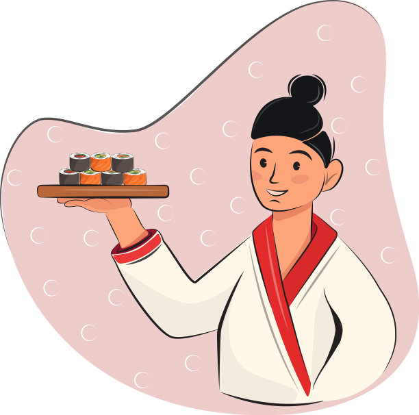 孤立于白平卡通寿司厨师日本图片下载