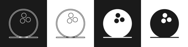 设置保龄球图标孤立的黑色和白色图片下载