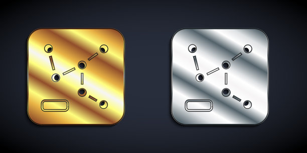 金色和银色的铁路地图图标孤立在黑色图片下载