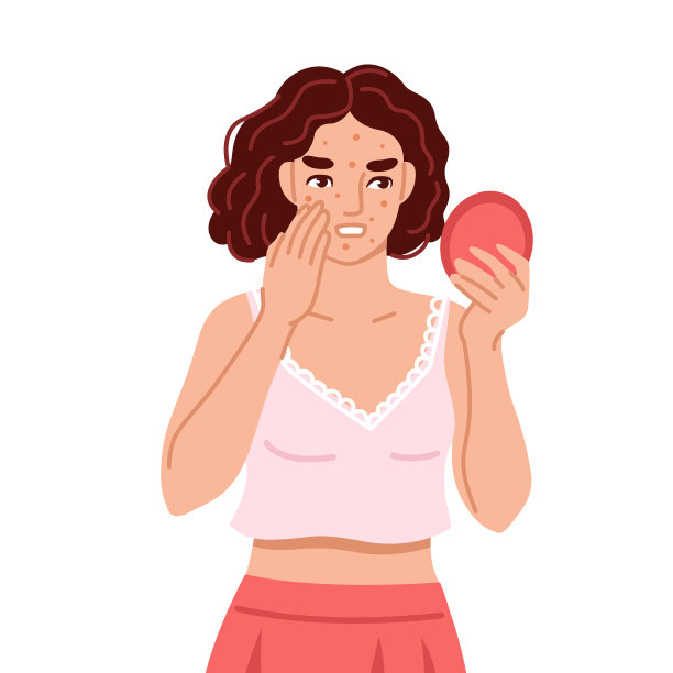 痤疮斑点皮肤女人看圆镜图片下载