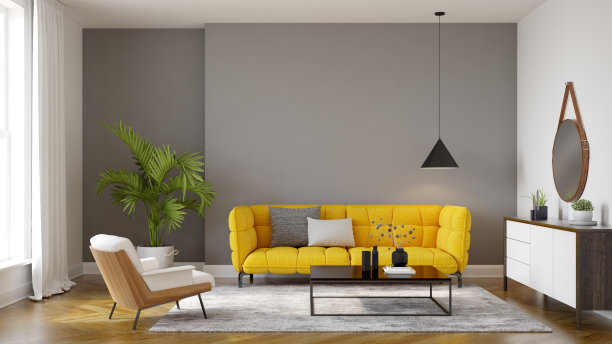 极简室内现代客厅3D渲染图片下载