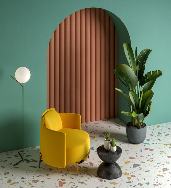 孟菲斯风格的概念室内3d插图图片下载