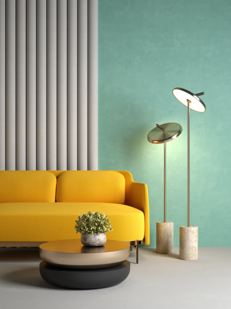 孟菲斯风格的概念室内3d插图图片下载