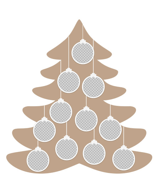 有圆形圣诞球的圣诞树。11相框的垂直模板。白色背景上的模型。向量假日拼贴。贺岁卡EPS10。图片下载