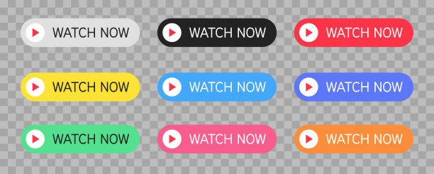 一套彩色按钮与文字手表现在孤立在透明背景。矢量插图。图片下载