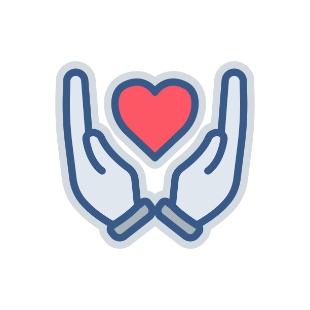 手图标与心。与婚礼有关的图标。彩色图标风格。适合贴纸。简单的设计可编辑图片下载