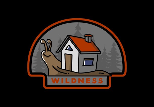 行走的蜗牛和房子的插画设计图片下载