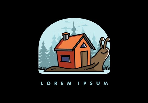 行走的蜗牛和房子的插画设计图片下载