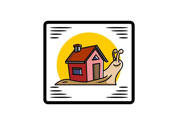 行走的蜗牛和房子的插画设计图片下载