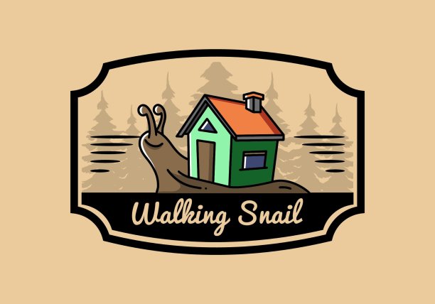 行走的蜗牛和房子的插画设计图片下载