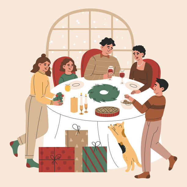 一家人坐在桌旁庆祝圣诞节或新年图片下载
