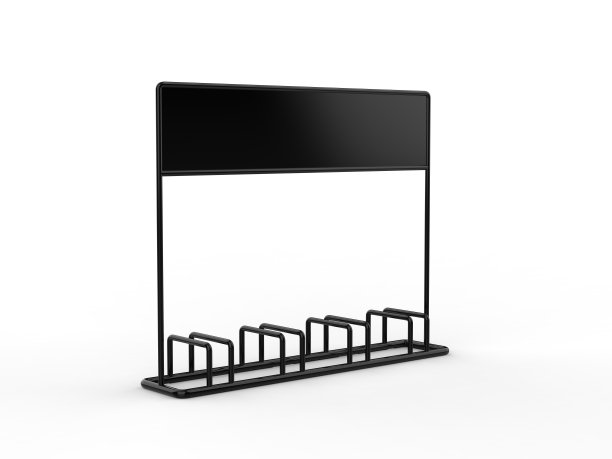 空白自行车停车广告横幅站立模型上孤立的白色背景，3d渲染插图。图片下载