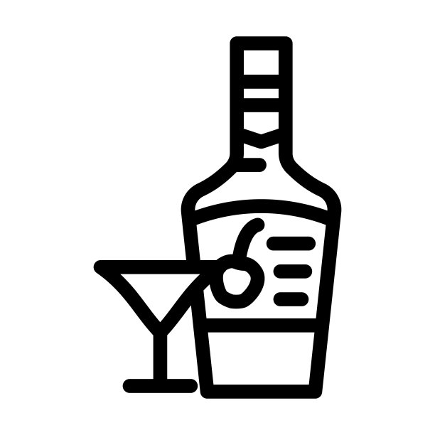 樱桃利口酒线条图标矢量插图图片下载