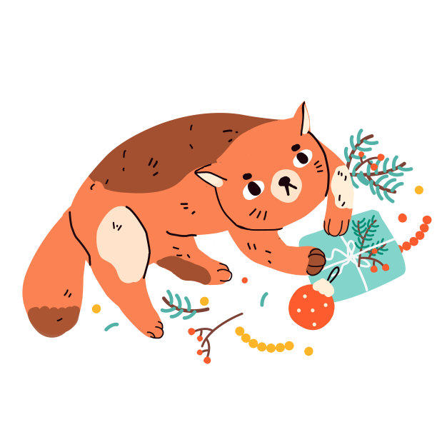 带着礼物和小玩意儿的顽皮猫。卡通动物庆祝圣诞和新年主题。矢量插图为冬季节日贺卡图片下载