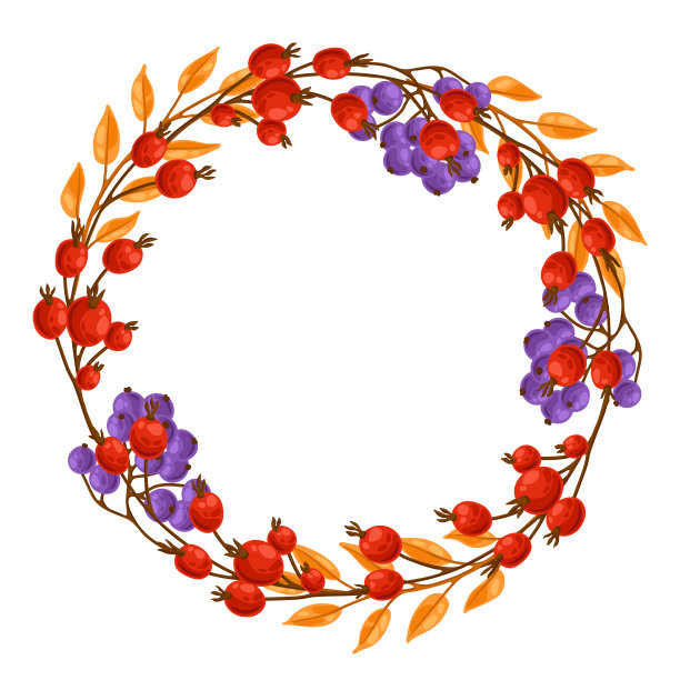 框架与浆果和树叶。秋天植物的形象。图片下载