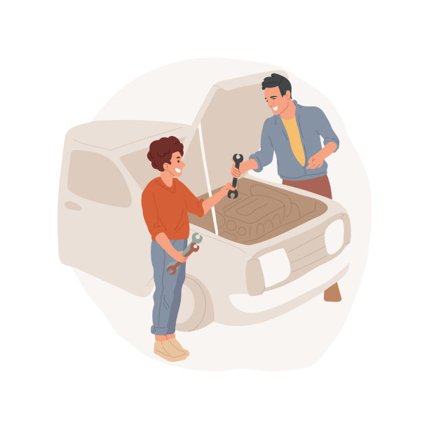 在一个孤立的卡通车库修理汽车图片下载