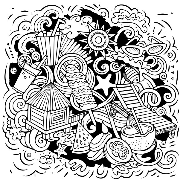 夏日海滩卡通矢量插图图片下载