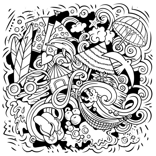 夏日海滩卡通矢量插图图片下载