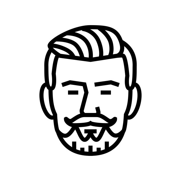 潮人胡子发型线条图标矢量插图图片下载