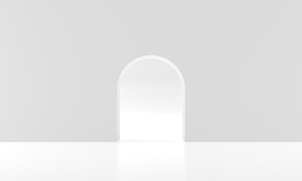 白色房间的门有白光。商业与自由，希望与想象概念3d渲染，明亮的光线穿过打开的门背景。现代最小的概念。图片下载