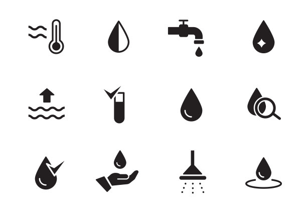 水滴象形图标集。生态、循环水、关爱海洋icon。纯黑色形状符号。图片下载