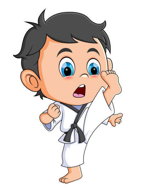 空手道男孩用强壮的腿踢打图片下载