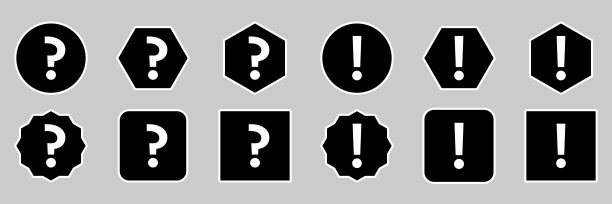 问号图标设置，常见问题符号，帮助符号。感叹号图标设置，注意符号，警告图标，危险警告符号。白色的轮廓设计。图片下载
