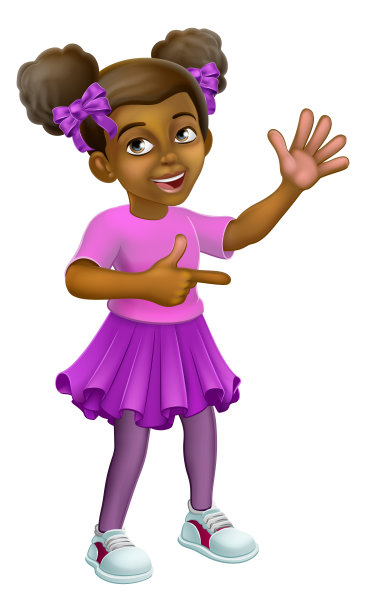 黑人女孩卡通小孩小孩指着挥手图片下载