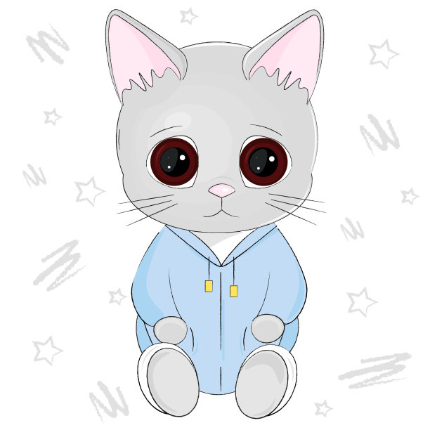 穿着蓝色睡衣的大眼睛可爱猫图片下载