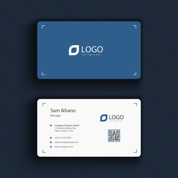 干净最小的蓝色名片模板溢价图片下载