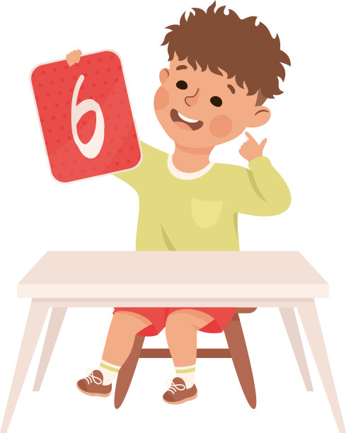 6号的小男孩坐在桌子前图片下载