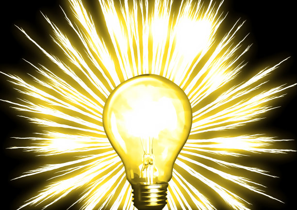一个灯泡的3D插图，闪耀着科学技术的概念图片下载