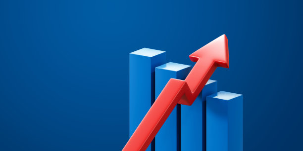成功财务背景上的蓝色3d增长业务图，红色箭头市场利润符号或财务图上升股票图营销和增加经济统计上涨价格销售策略。图片下载