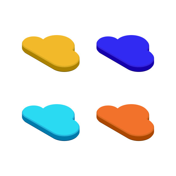 一套彩色的等距三维云图标图片下载