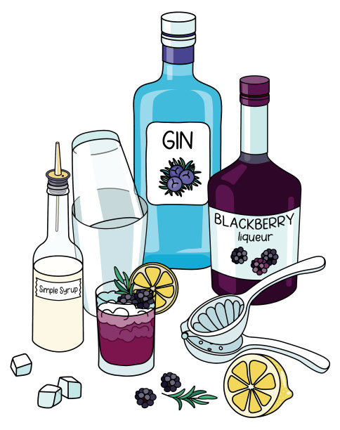 涂鸦卡通荆棘鸡尾酒和配料图片下载