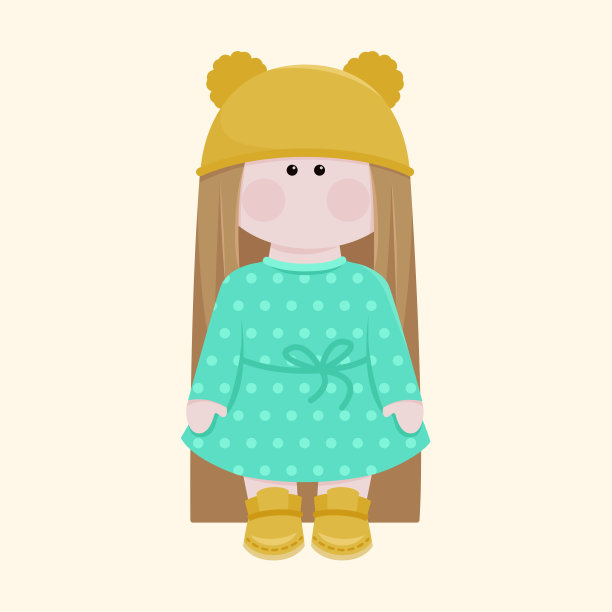 可爱的纺织娃娃矢量插图图片下载