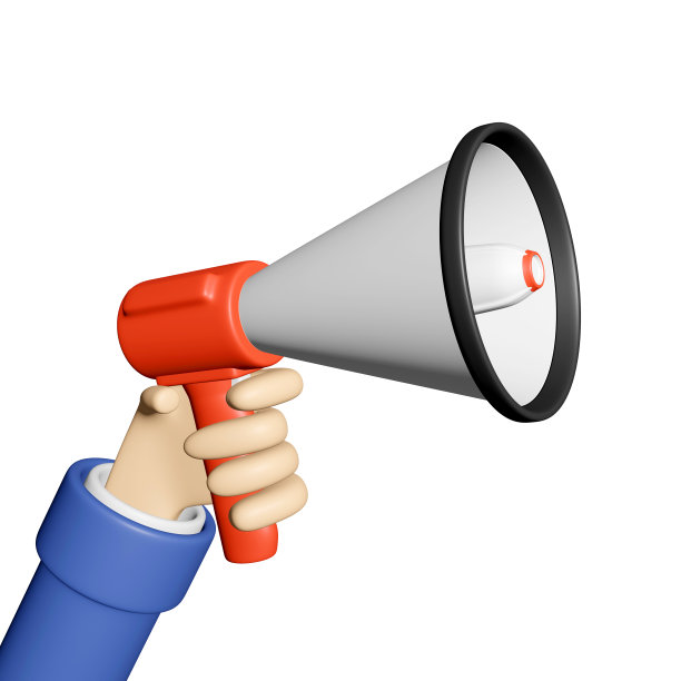 手里拿着扩音器。扬声器。广告和促销标志。社交媒体营销概念。孤立的形象。三维渲染图片下载