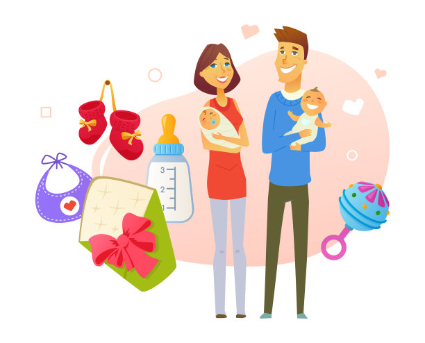 年轻的家庭与婴儿现代色彩图片下载