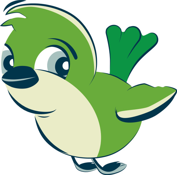 可爱的卡通鸟人物绿羽毛动物图片下载