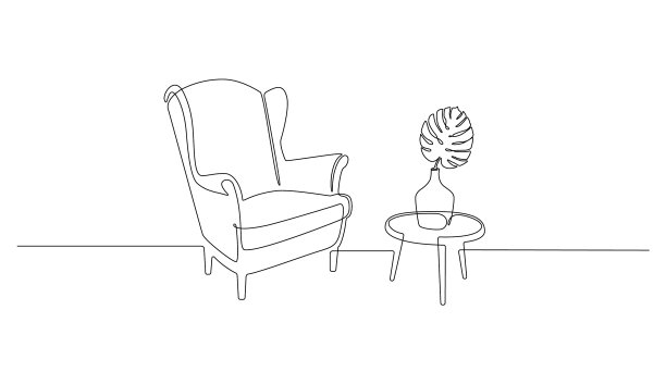 扶手椅、桌子连续单线绘制图片下载