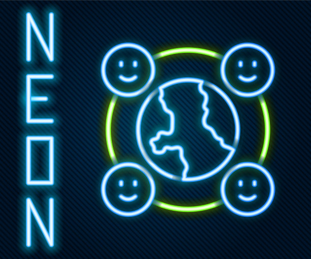 发光的霓虹灯线国际社会的图标图片下载