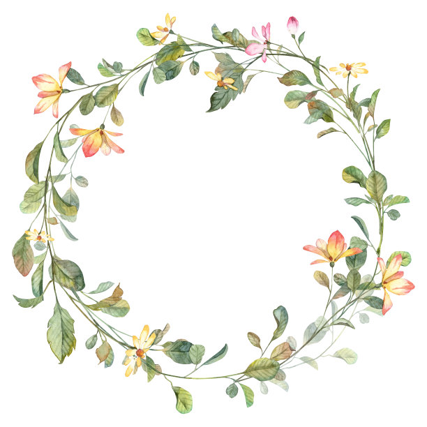 圆花框架模板设计贺卡和婚礼邀请。水彩手绘现实植物学。带有复制空间的模板图片下载