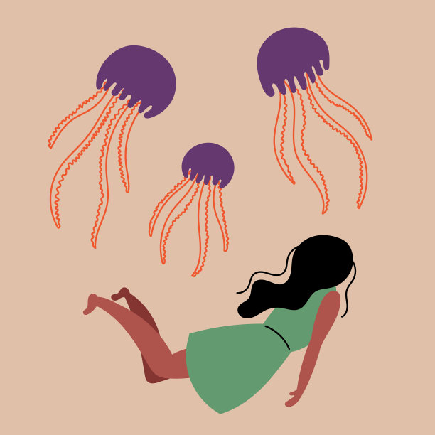 女孩和水母一起飞翔图片下载