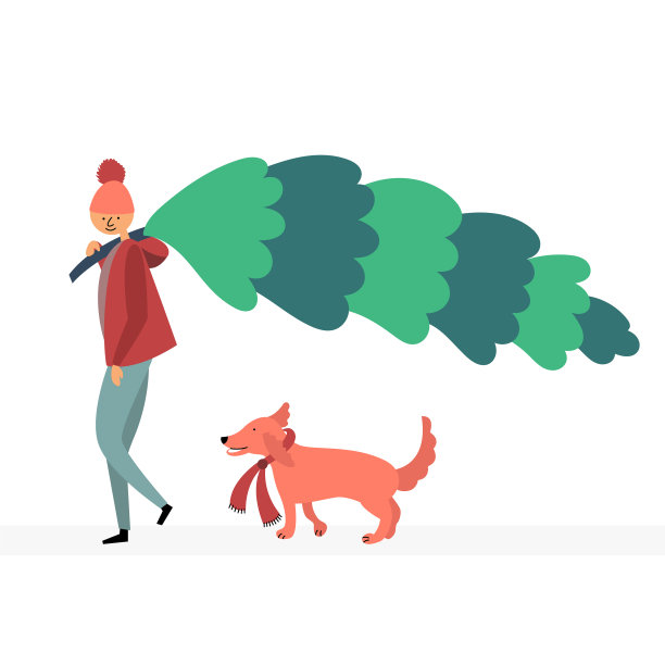 带着狗的人买了棵圣诞树图片下载