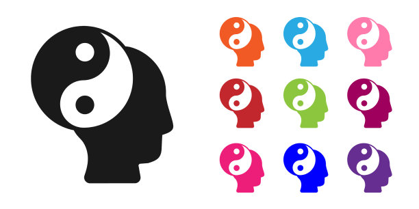 黑色阴阳象征和谐与平衡的图标图片下载